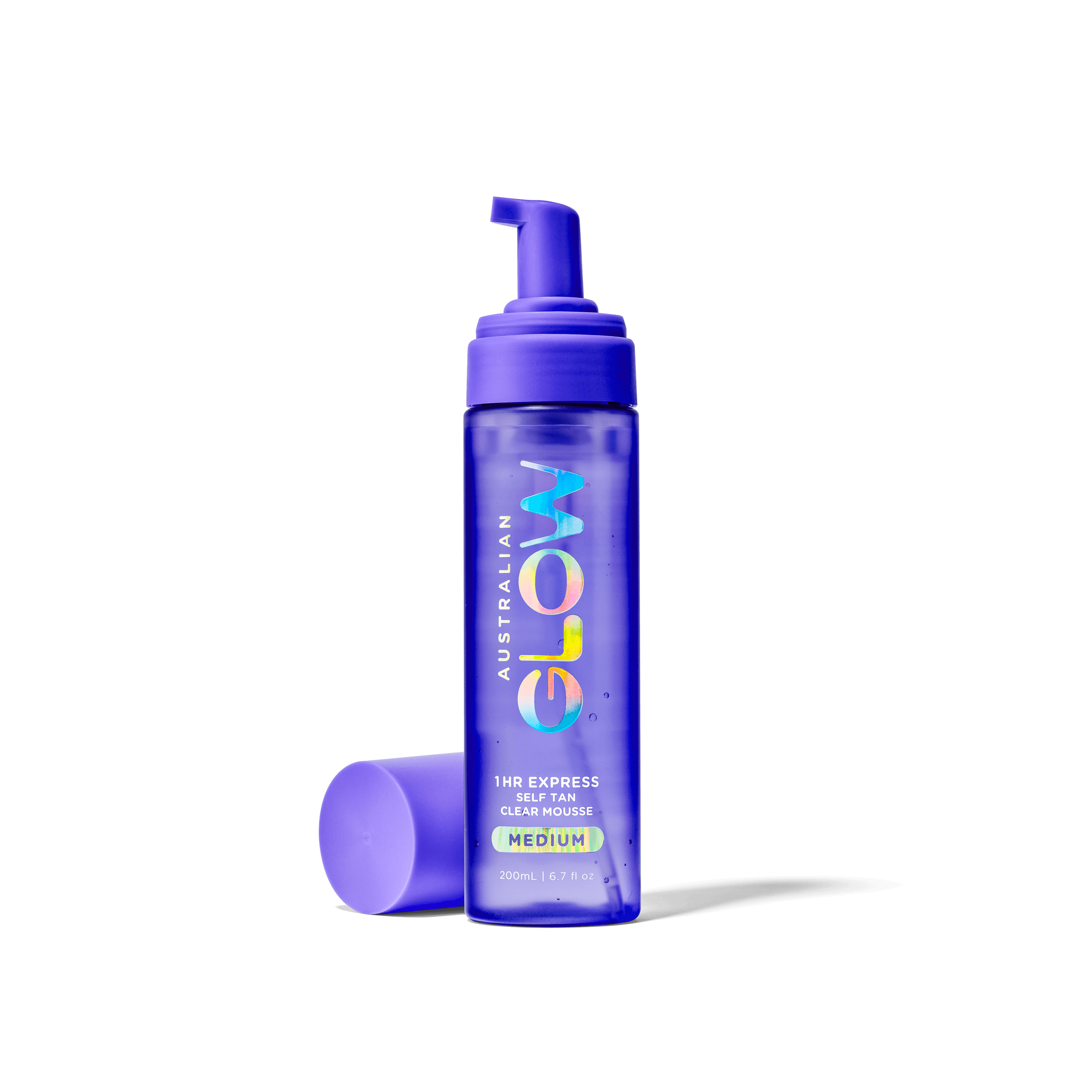 1 Hour Express Clear Mousse Medium clear blue bottle on cobalt glow