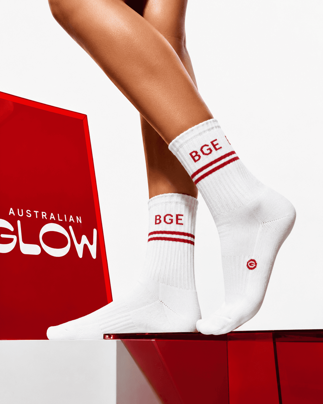 Standing pose — BGE Sock with red acrylic prism behind